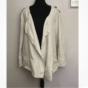 2-13 For Cynthia Linen Jacket open Long Sleeve Pockets 3x Cardigan Beige